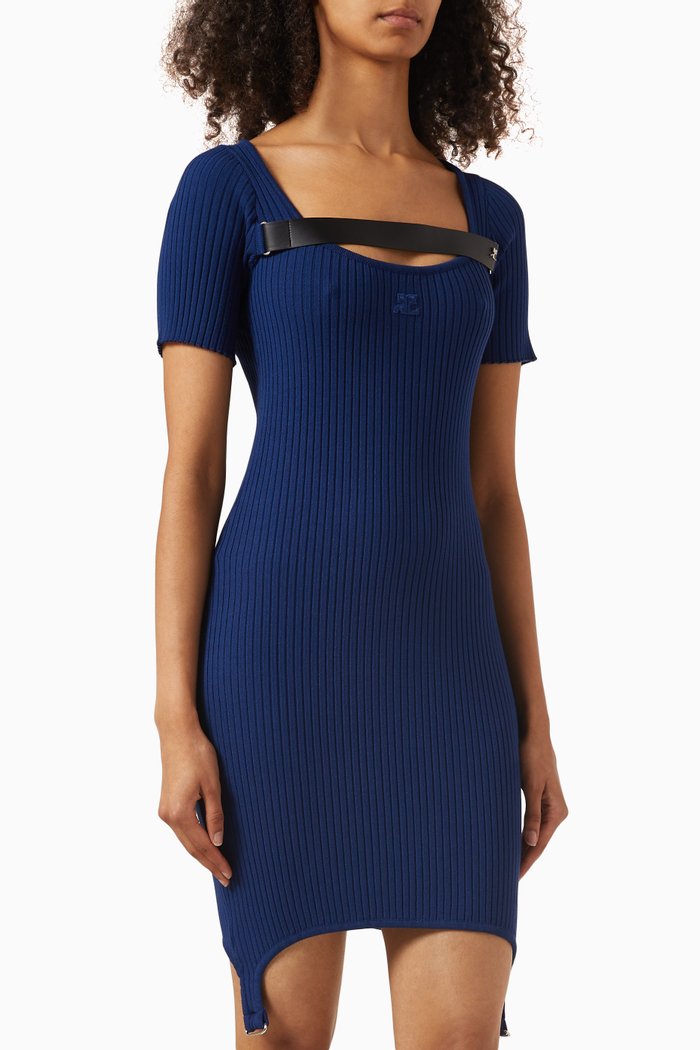 

Racer Mini Dress in Ribbed-knit, Blue