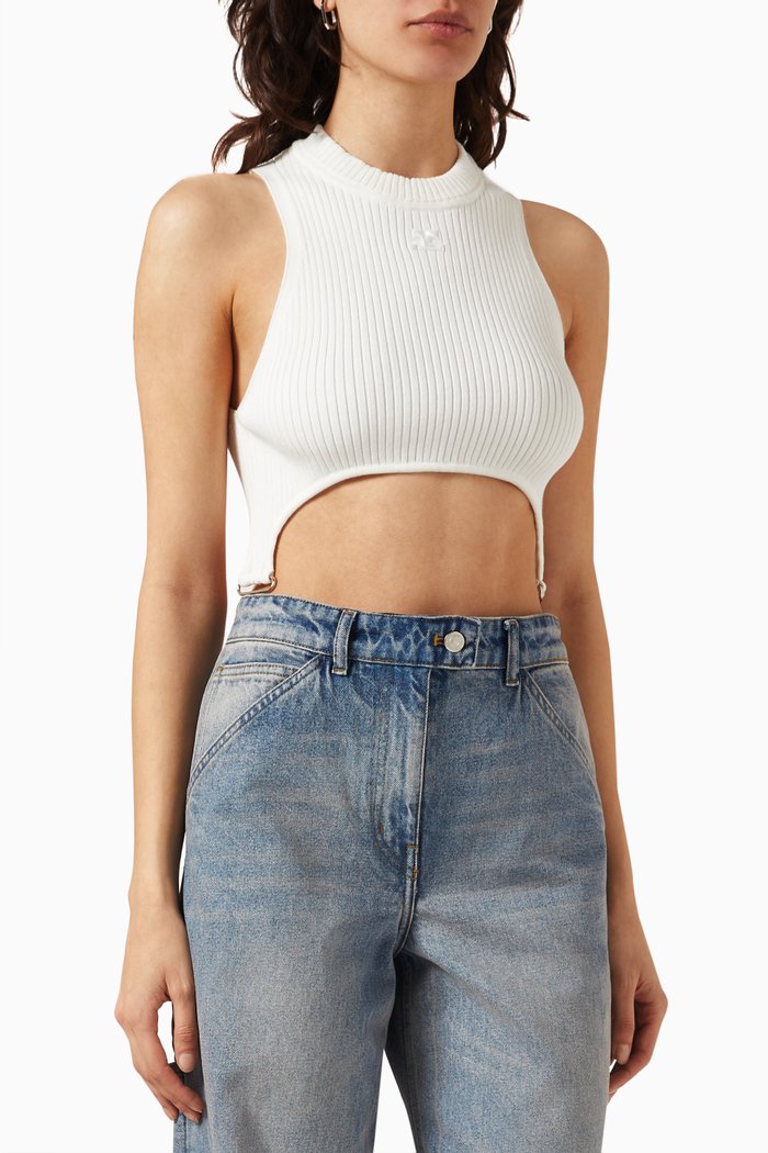 

Suspender Crop Top in Ribbed-knit, White