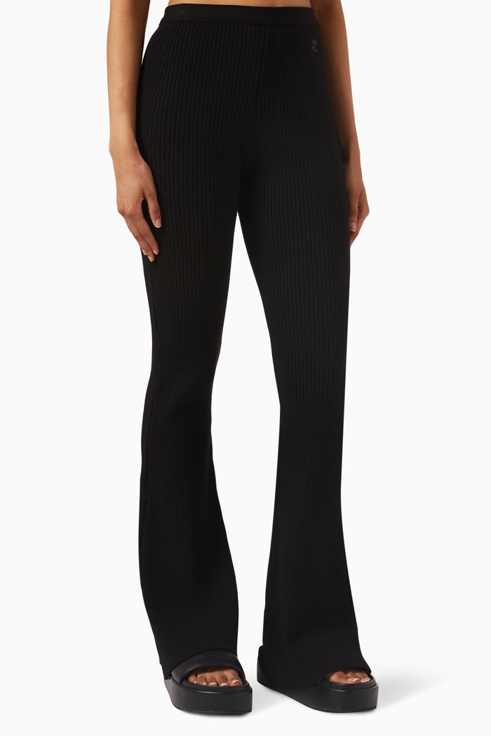 

Flared Pants in Ribbed-knit, Black