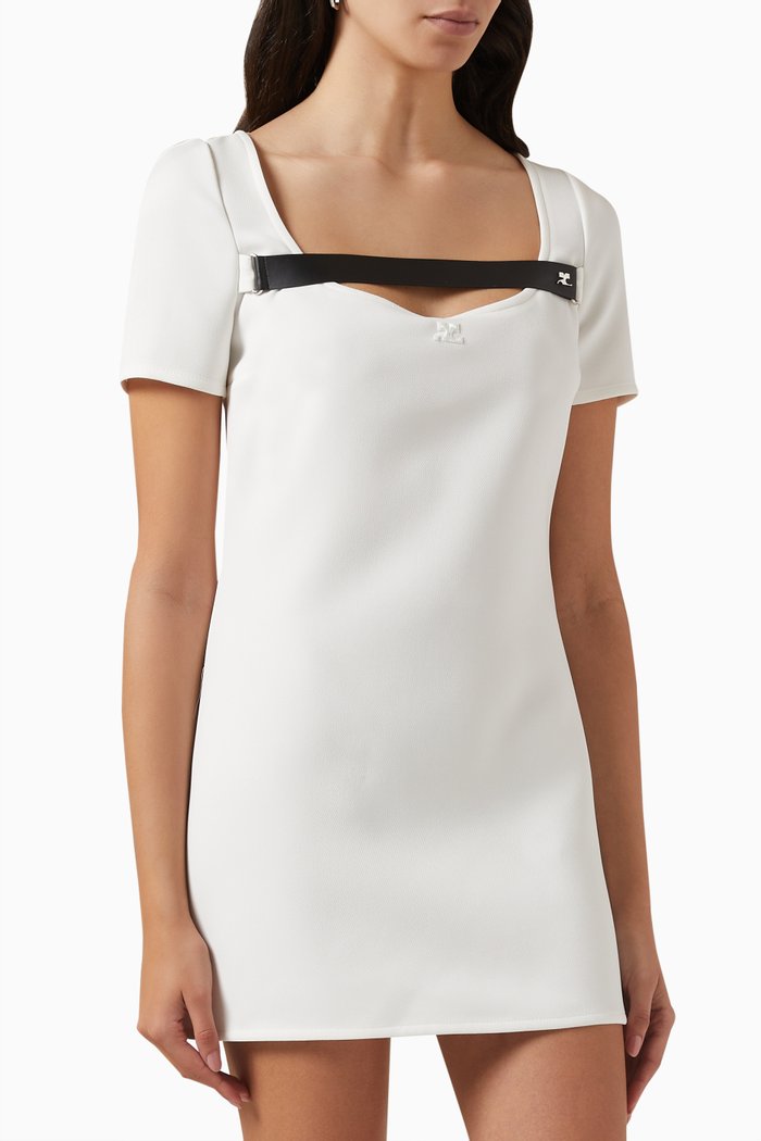 

Strap A-line Mini Dress in Twill, White