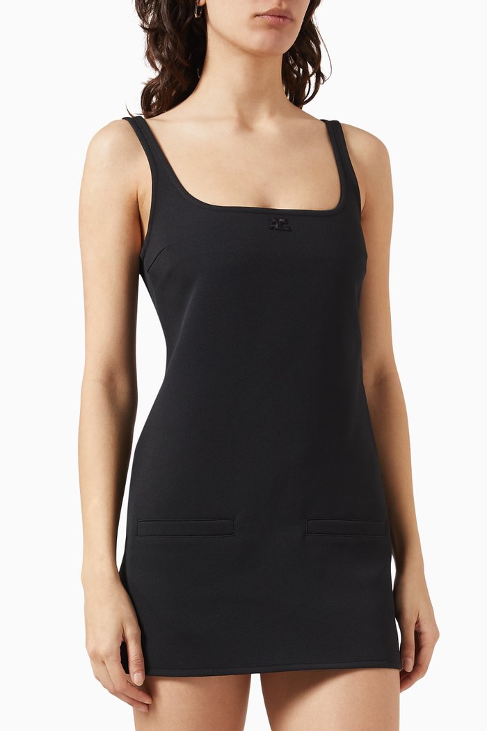 

Trapeze Mini Dress in Twill, Black