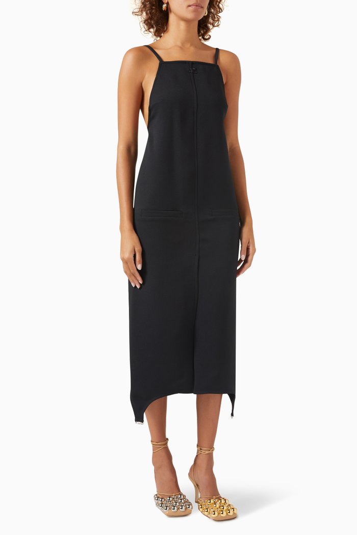 

Twill Backless Suspenders Dress, Black