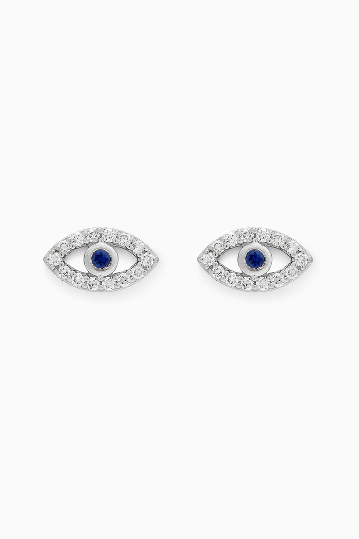 

Evil Eye Sapphire & Diamond Stud Earrings in 18kt White Gold, Blue