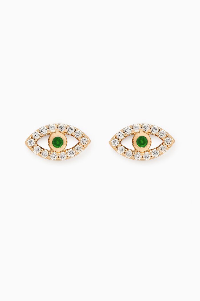

Evil Eye Emerald & Diamond Stud Earrings in 18kt Gold, Green