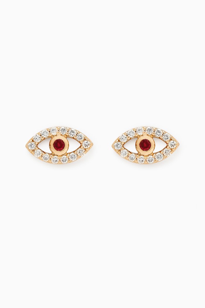 

Evil Eye Ruby & Diamond Stud Earrings in 18kt Gold, Red