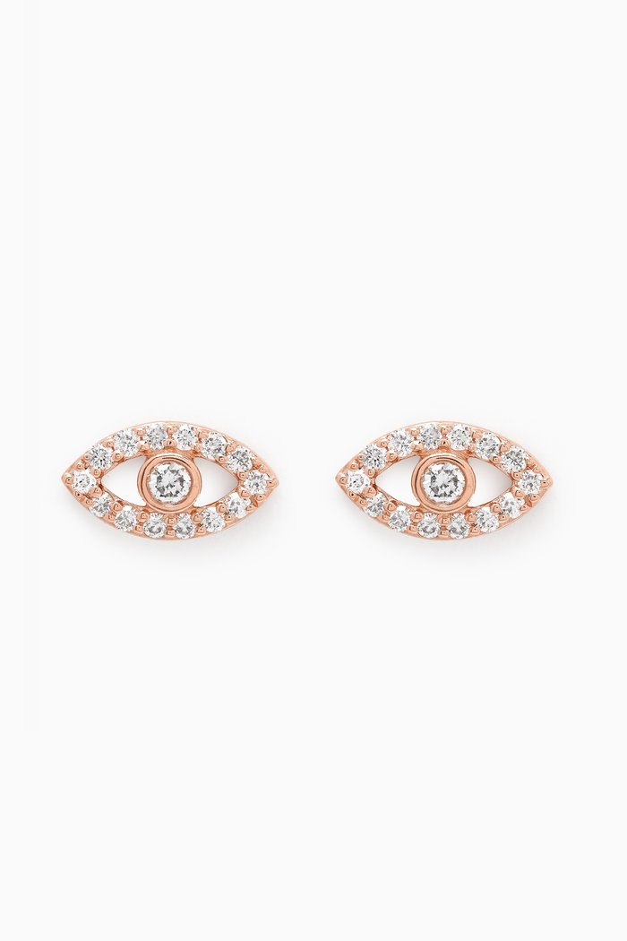 

Evil Eye Diamond Stud Earrings in 18kt Rose Gold, White