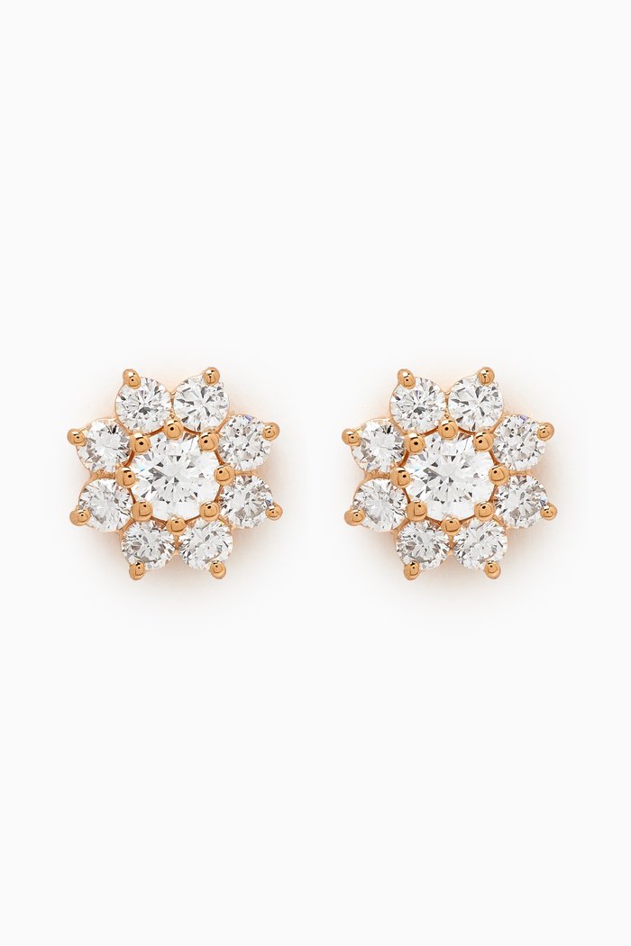 Mini Flower Diamond Stud Earrings in 18kt Gold, White