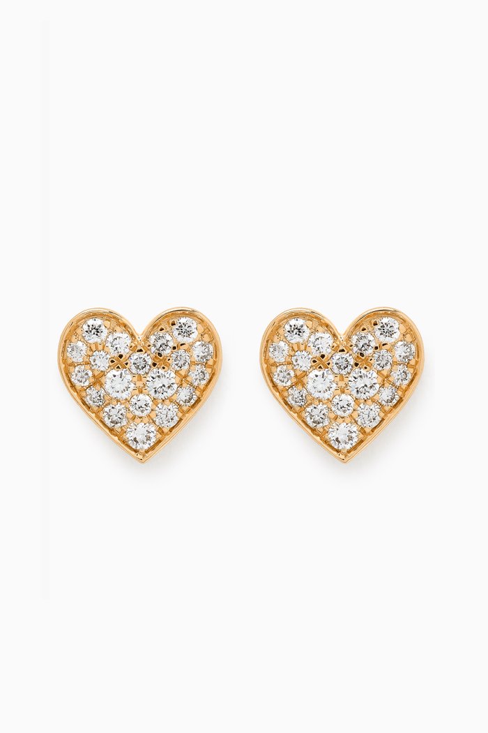 Heart Pavé Diamond Stud Earrings in 18kt Gold, White