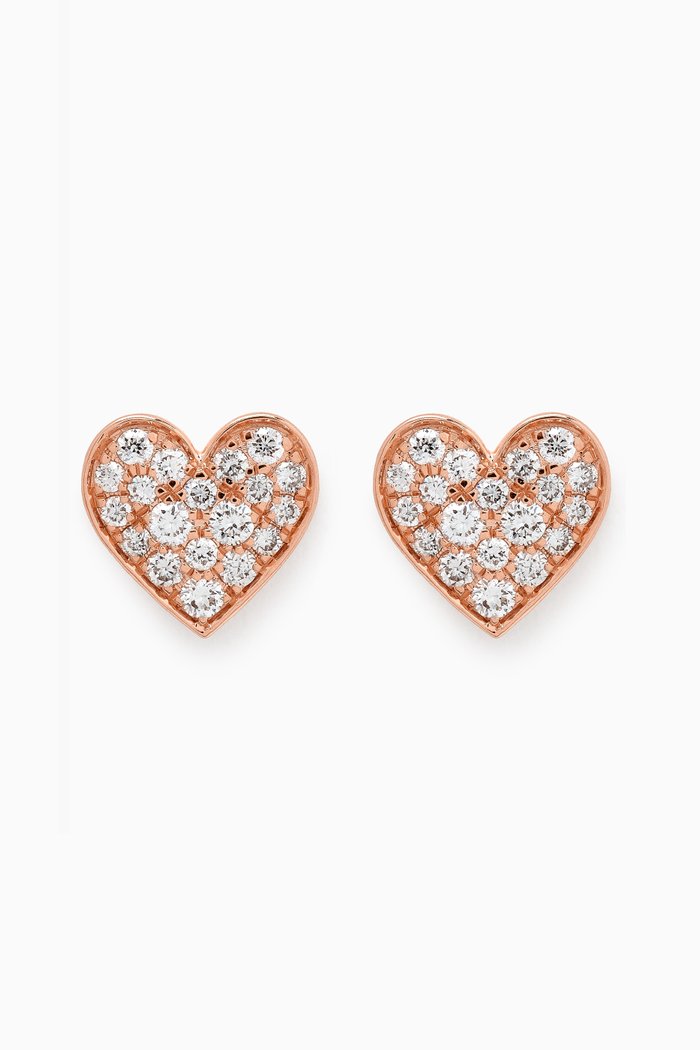 

Heart Pavé Diamond Stud Earrings in 18kt Rose Gold, White