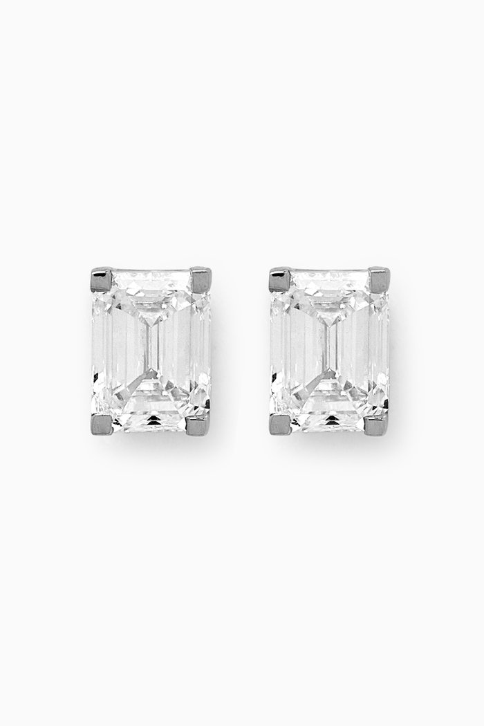 

Emerald-cut Diamond Stud Earrings in 18kt White Gold