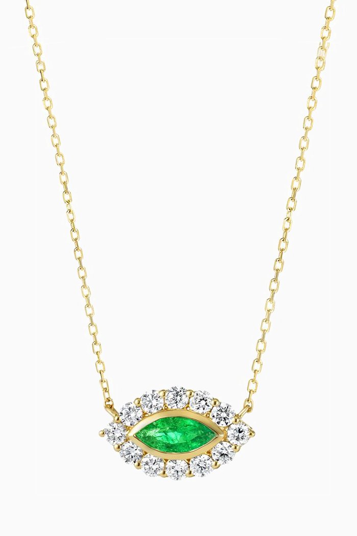 

Evil Eye Diamond & Emerald Necklace in 18kt Gold, Green