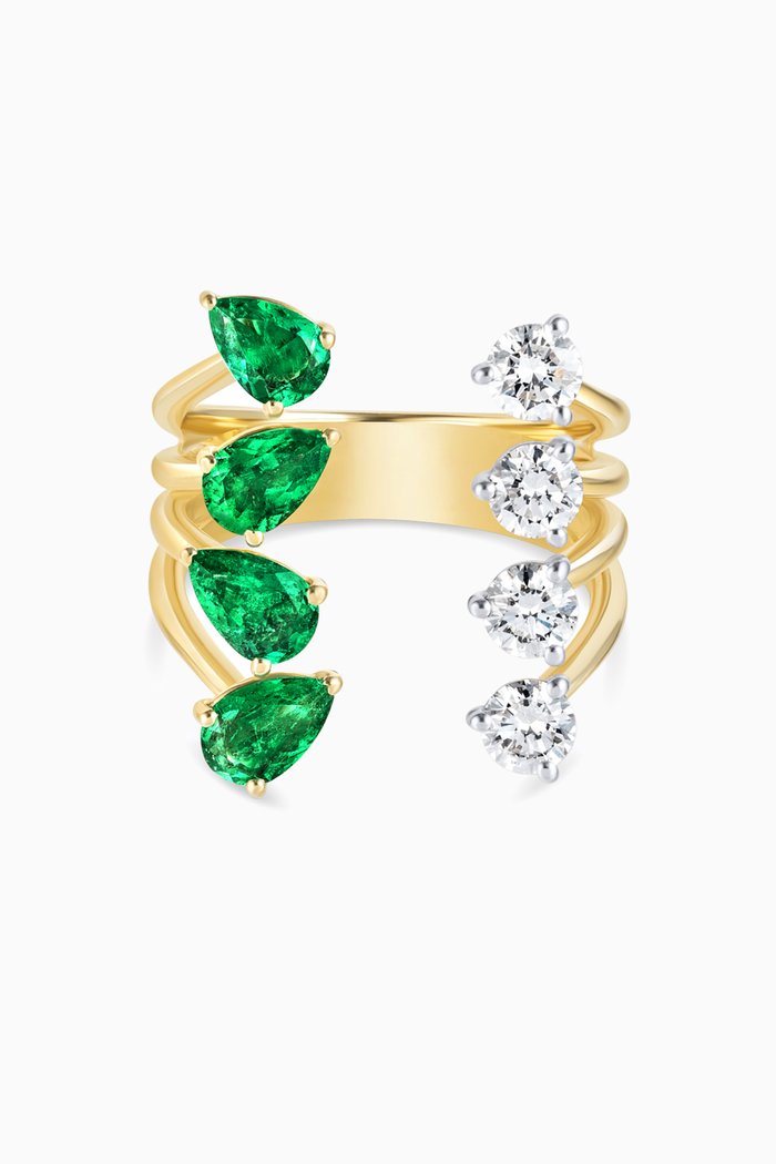 

Waterdrop Diamond & Emerald Ring in 18kt Gold, Green