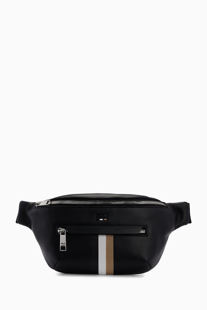 

Ray Striped Belt Bag in Faux-leather, Black