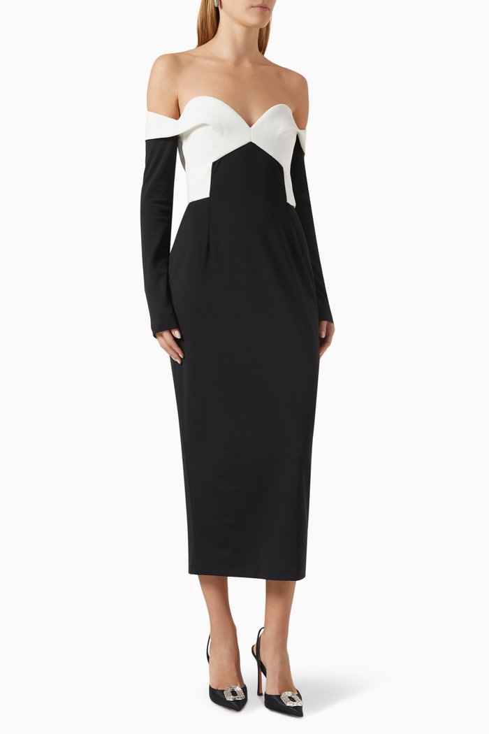 

Off-the-Shoulders Midi Dress in Crepe, Multicolour