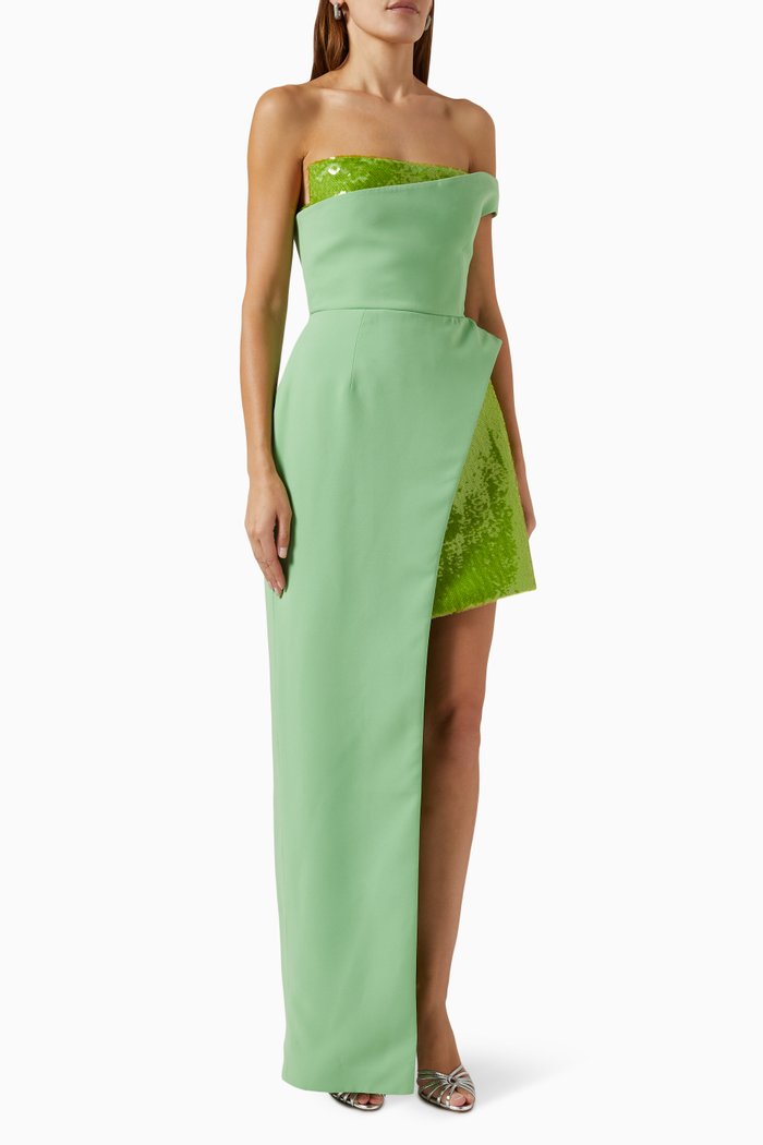 

Sequin-embellished One-shoulder Gown, Green