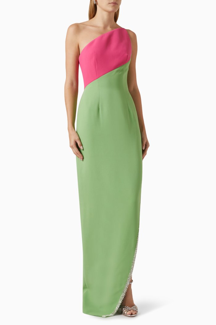 

One-shoulder Maxi Dress in Crepe, Pink