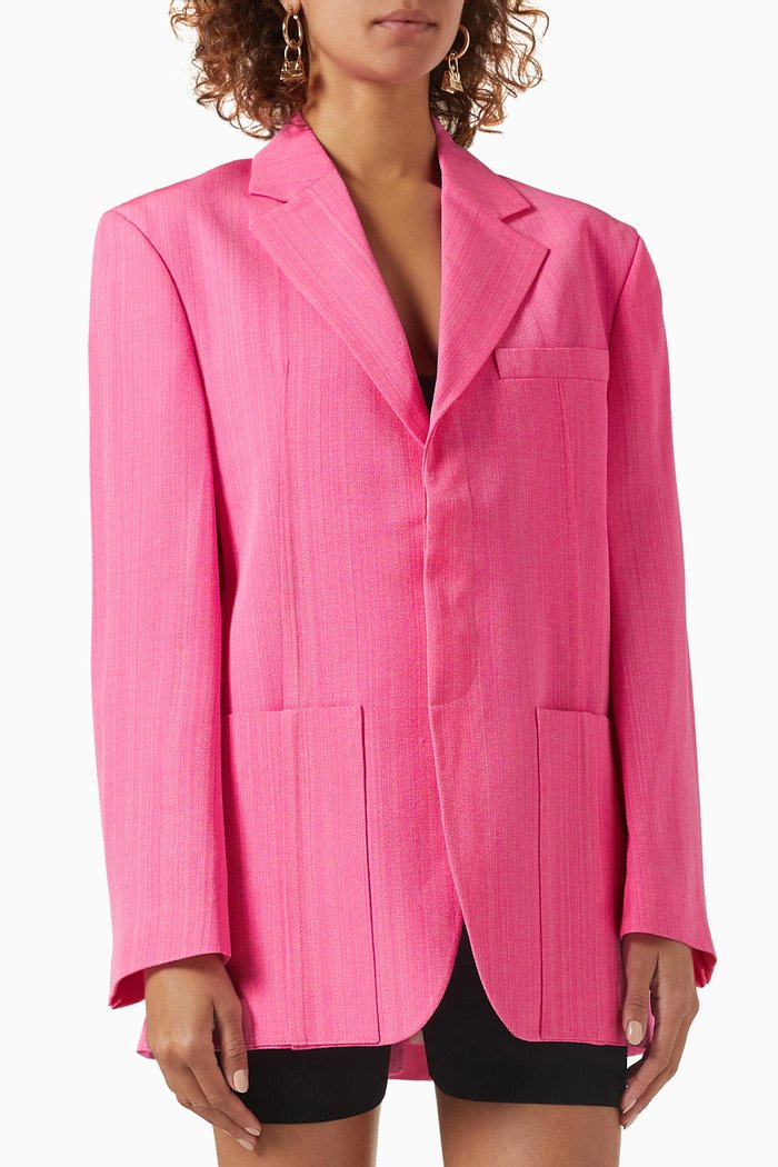 D'homme Square Jacket in Stretch-wool Viscose, Pink