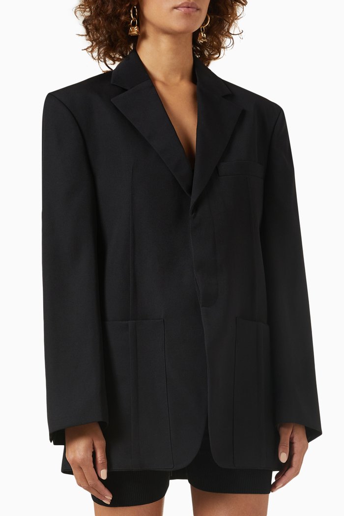 

D'homme Square Jacket in Stretch-wool Viscose, Black