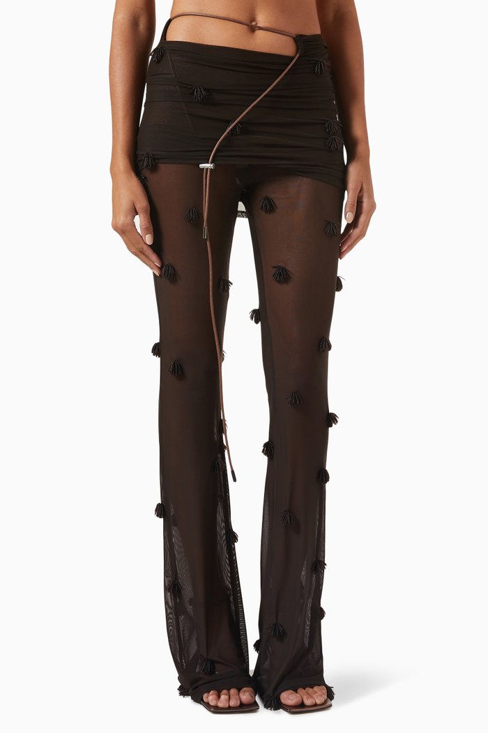 

La Pantalon Espelho Embellished Pants in Sheer Nylon, Brown