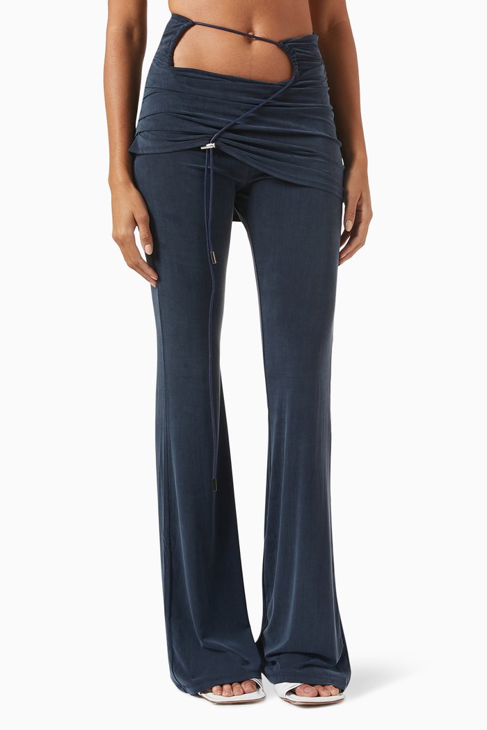 

Espelho Draped Skirt Pants in Stretch Tulle, Blue