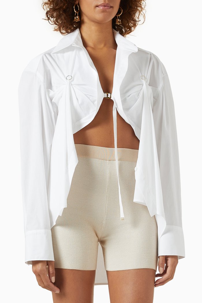 

Amaro Draped Shirt in Cotton-poplin, White