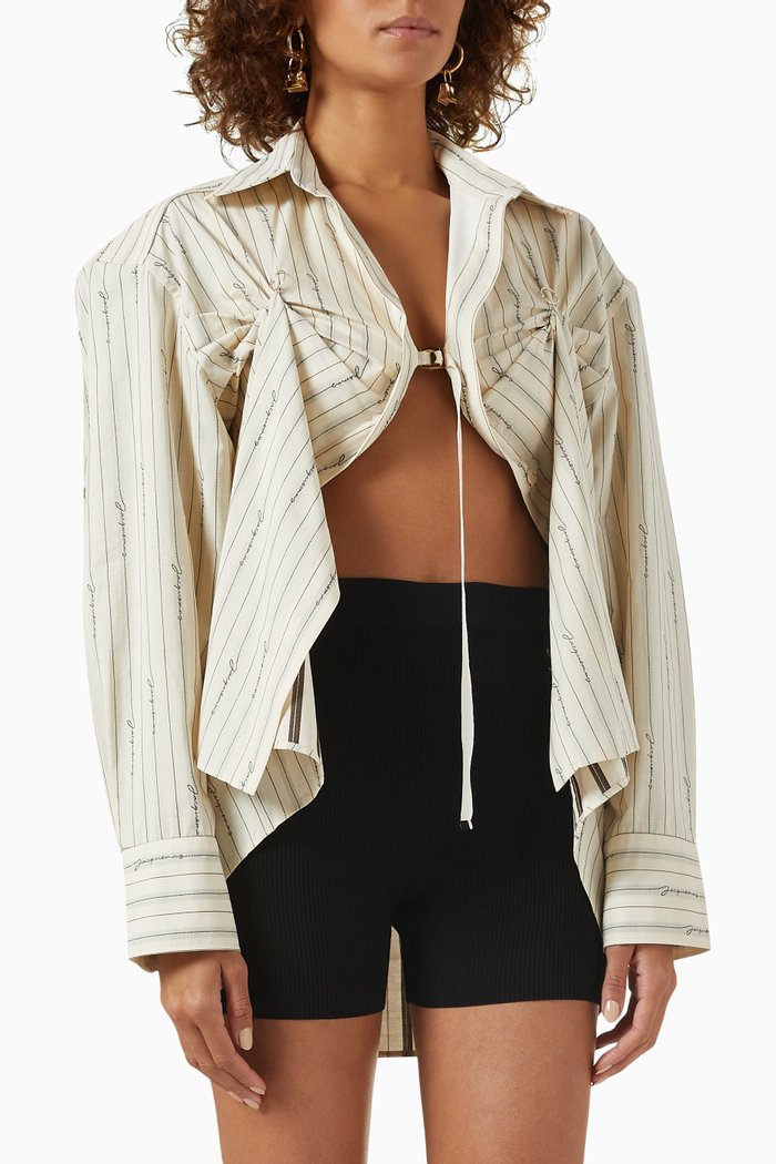 

Amaro Striped Draped Shirt in Cotton-poplin, Neutral