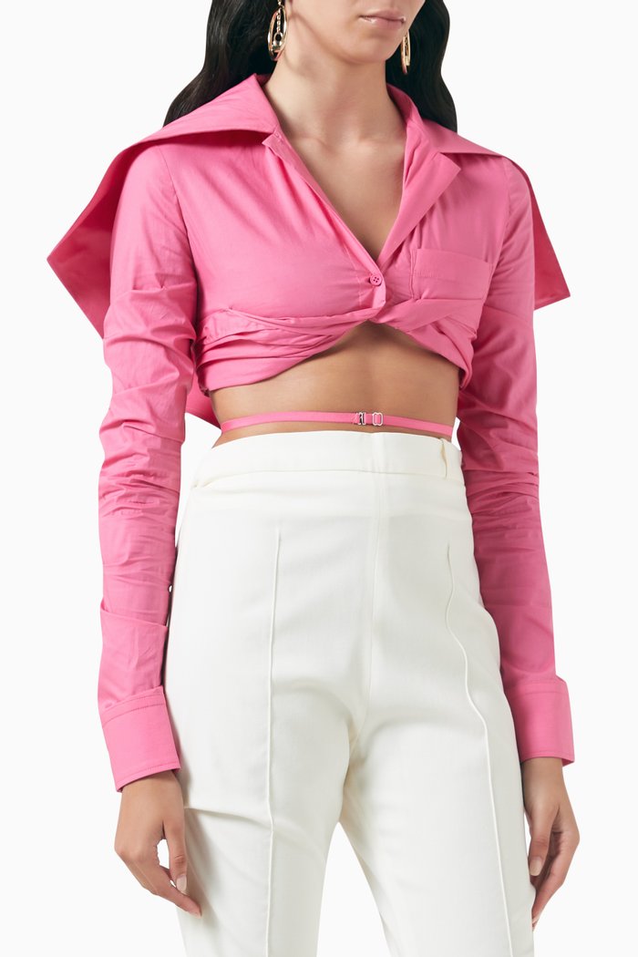 

La Chemise Meio Crop Shirt in Stretch-cotton, Pink