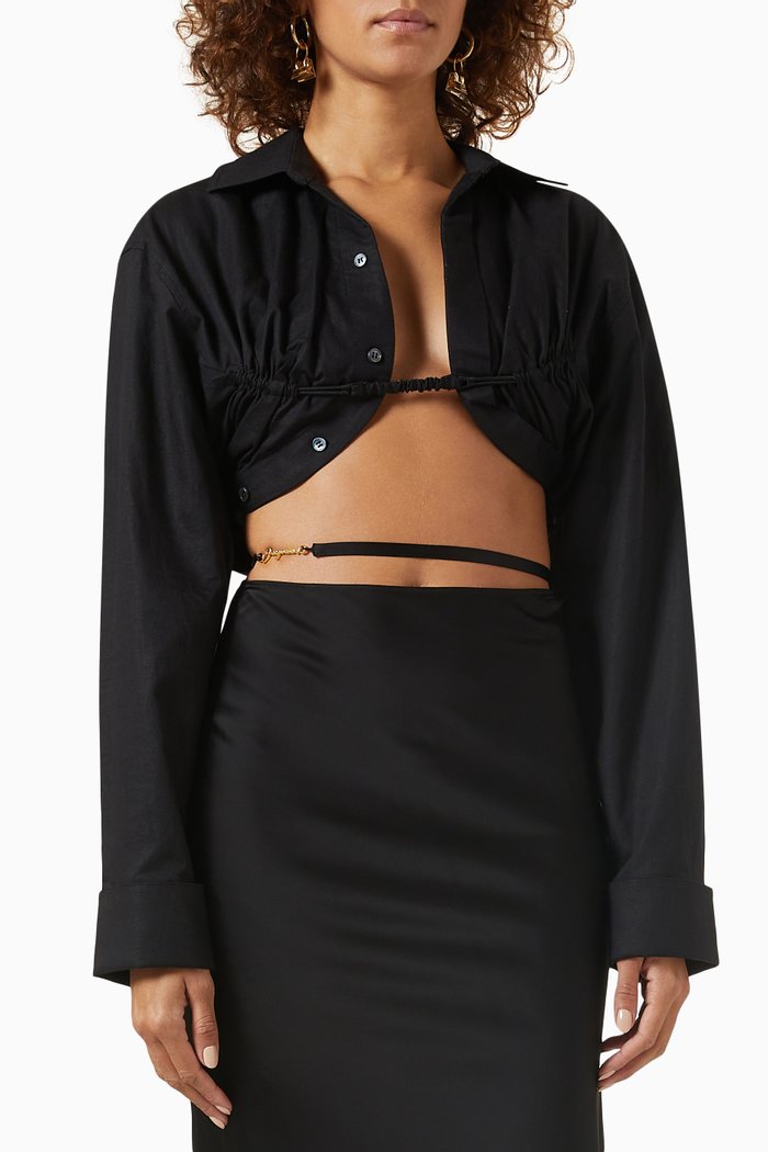 

Bolero Crop Top in Cotton-linen, Black