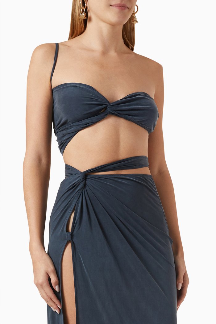 

Le Bandeau Espelho Twisted Top in Cupro, Blue
