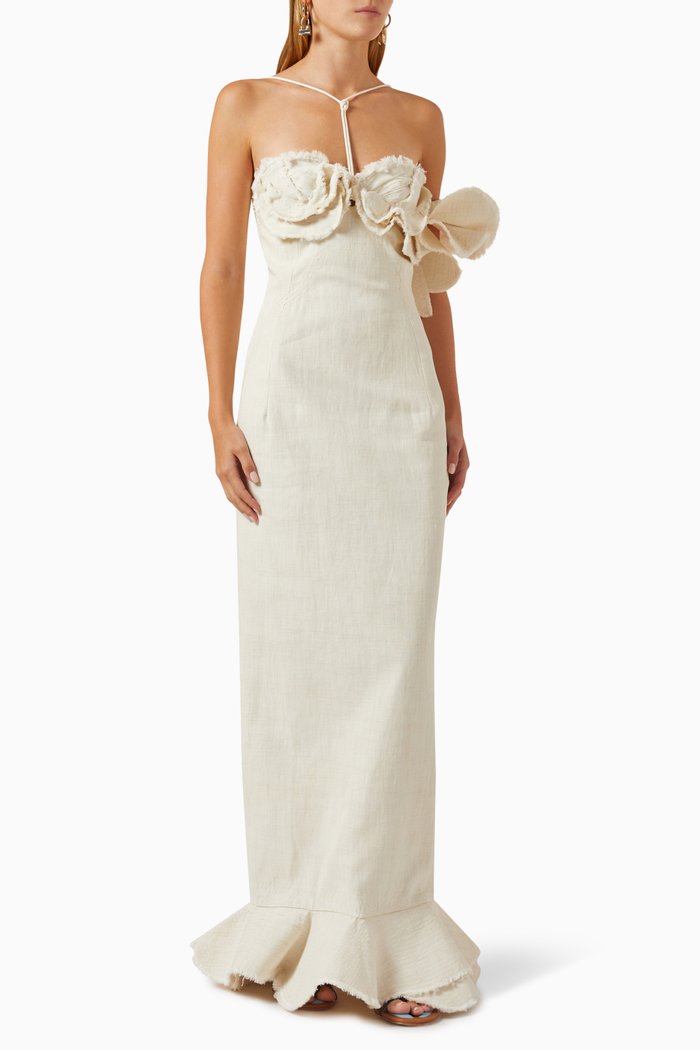 

La Robe Artichaut Maxi Dress in Linen-blend, White
