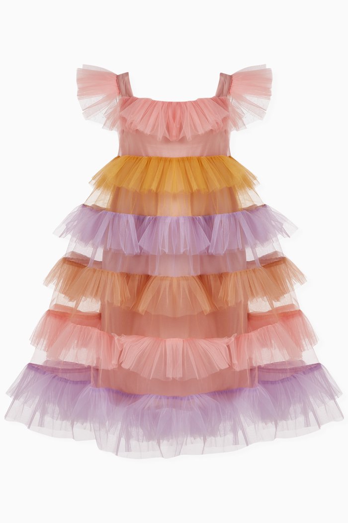 

Multi-tiered Rainbow Dress in Tulle, Multicolour