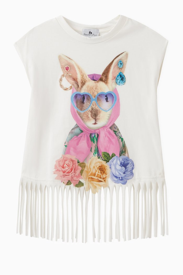 

Fringed Rabbit T-shirt in Cotton, White