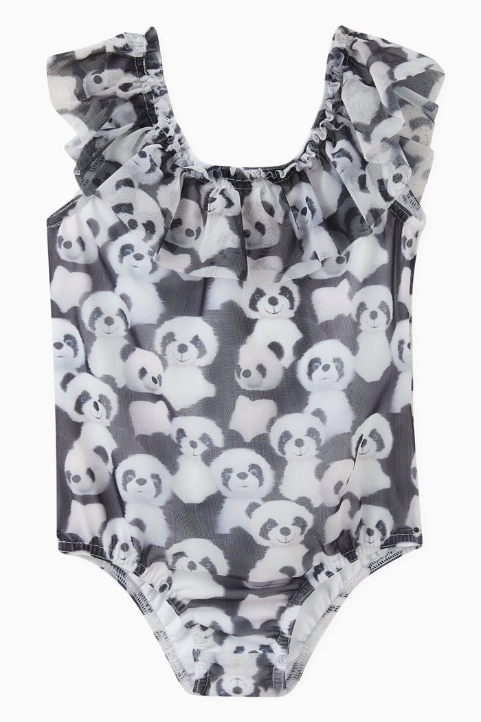 

Ruffled Panda One-piece Swimsuit in Polyester, Black