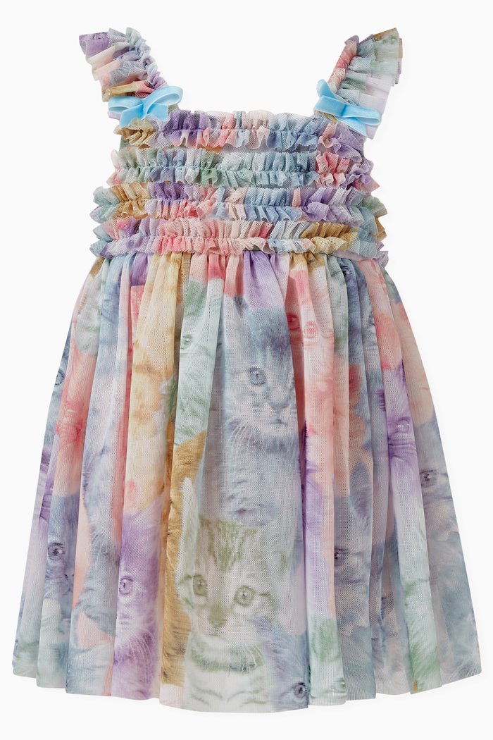Cat-print Angel Dress & Bloomers Set, Multicolour