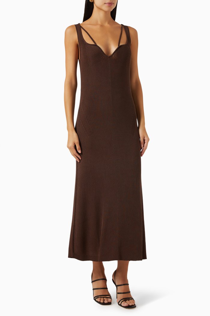 

Paris Sweetheart Dress in Rib Knit, Brown