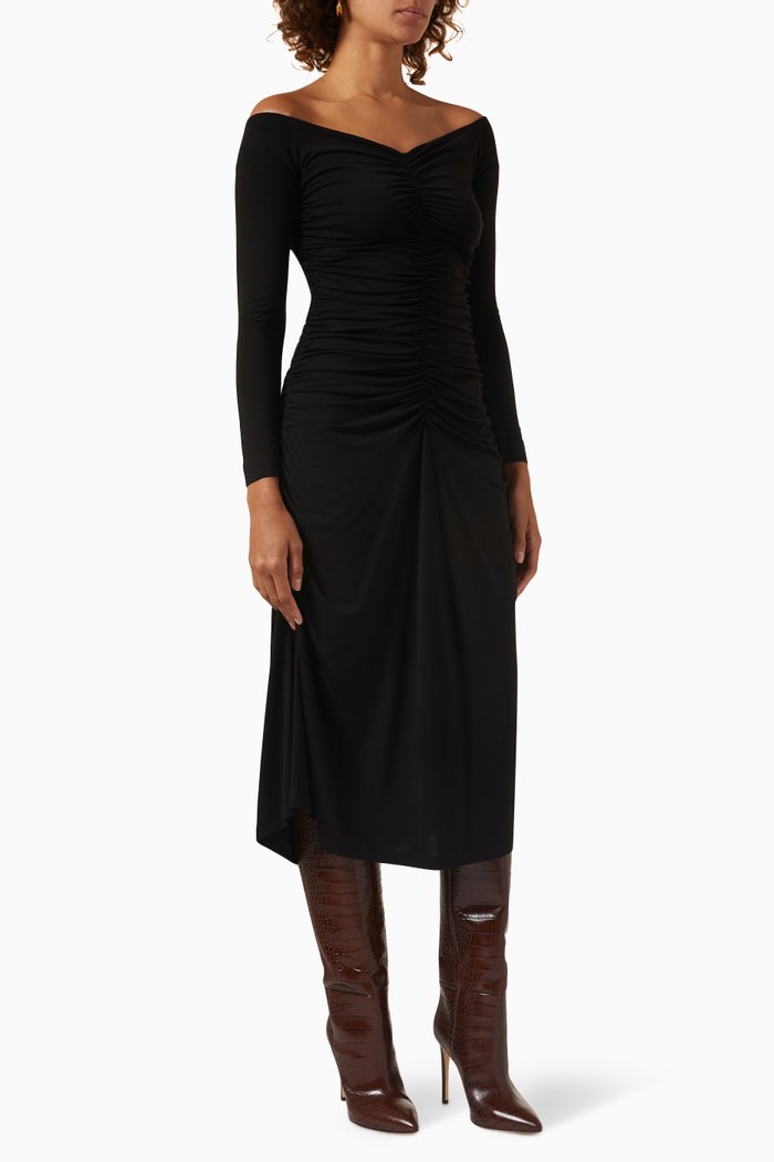 

Osha Gathered Dress in Stretch Tencel, Black