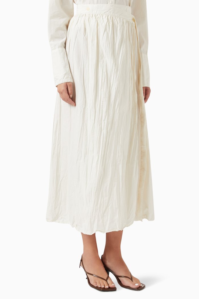 

Anemone Pleated Midi Skirt in Organic Cotton, White