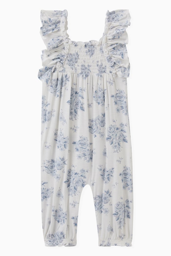 

Flower Print Romper in Modal Knit, Blue