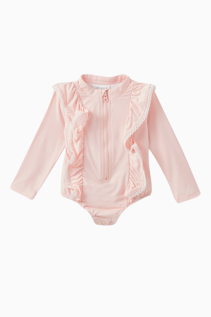 Ruffled Lace Swimsuit in Nylon, Pink