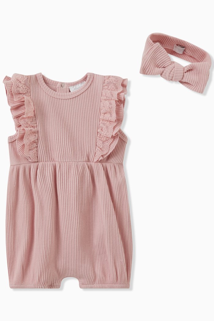 

Rib Romper and Headband, Set of Two, Pink