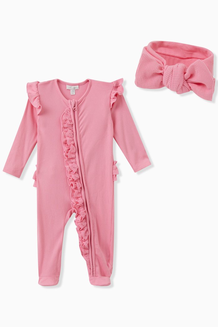

Rib Coverall and Headband, Set of Two, Pink