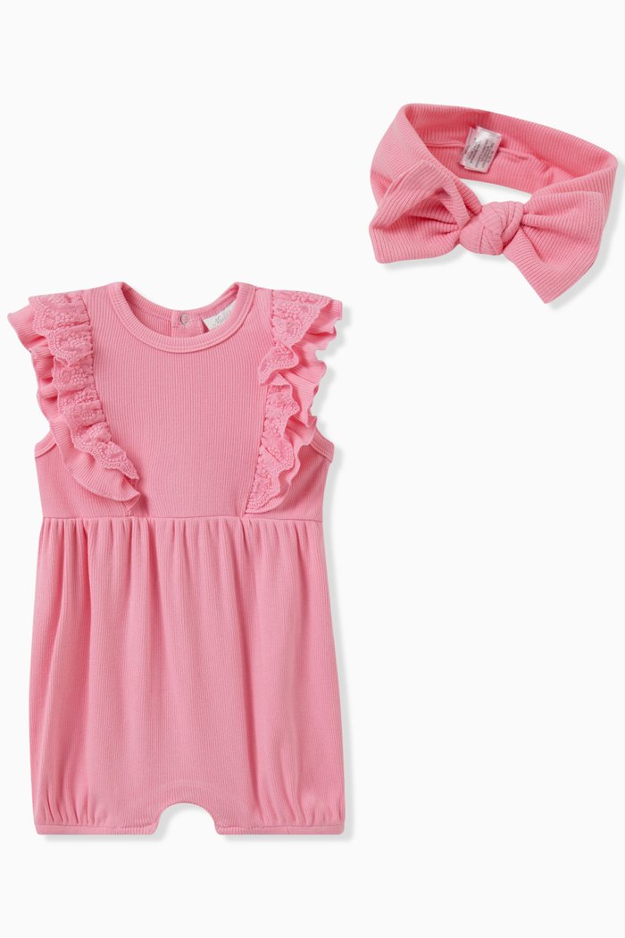 

Rib Romper and Headband, Set of Two, Pink