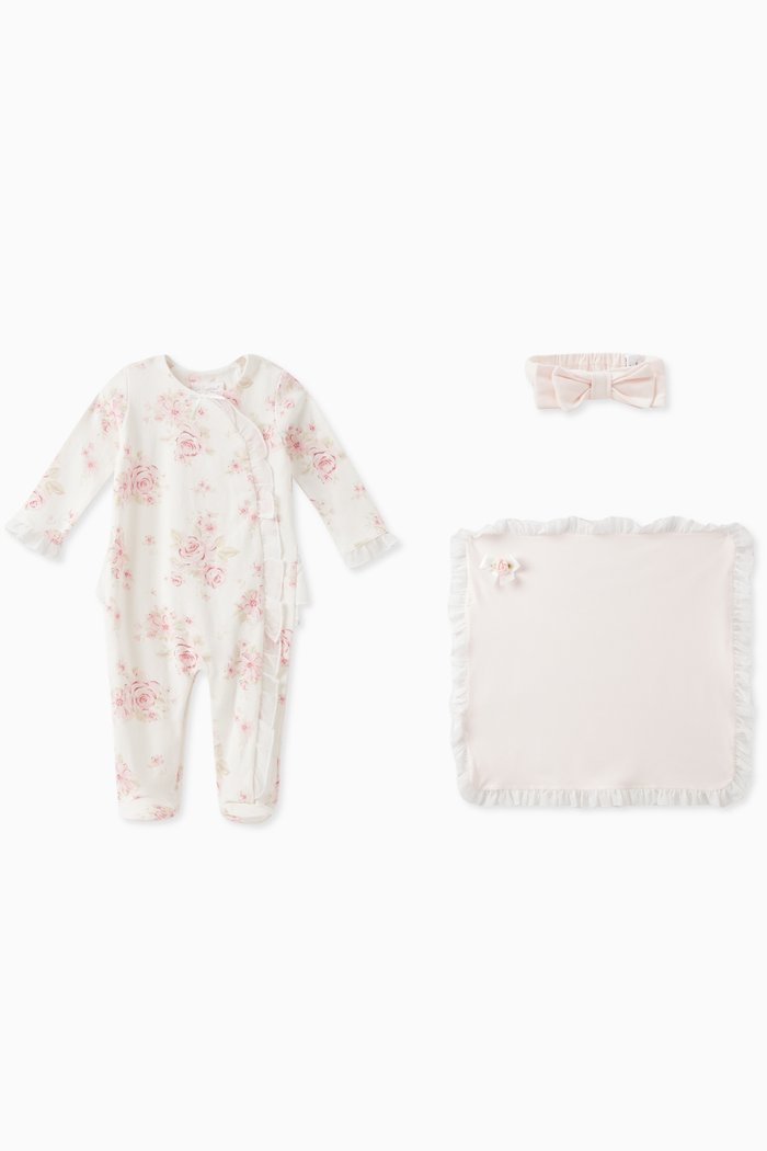 

Floral Coverall, Headband and Blanket, Set of Three, Neutral