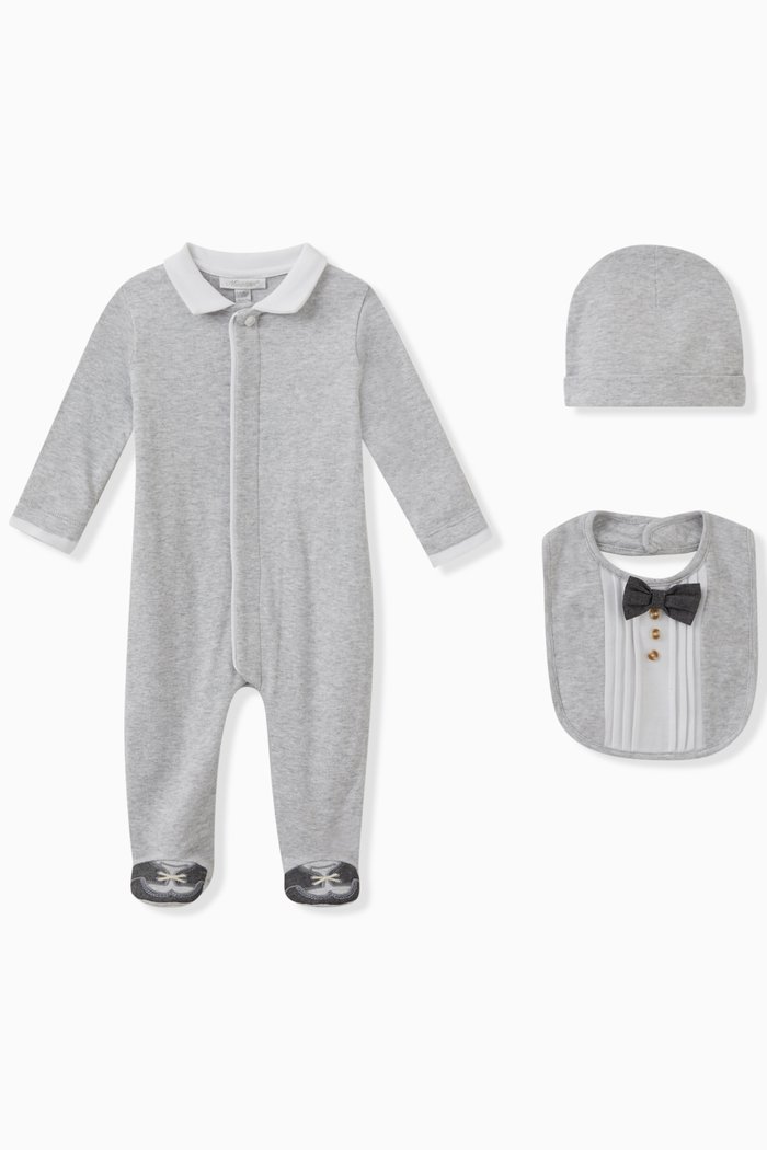 

Tuxedo Bib, Coverall and Beanie, Set of Three, Grey