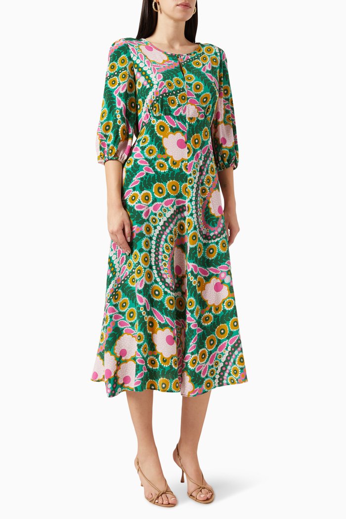 

Jupiter Printed Midi Dress in Silk, Green