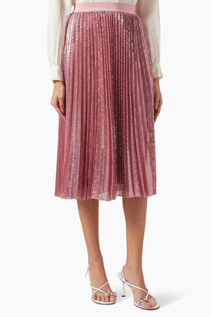 

Falesia Sequin-embellished Pleated Midi Skirt in Tulle, Pink