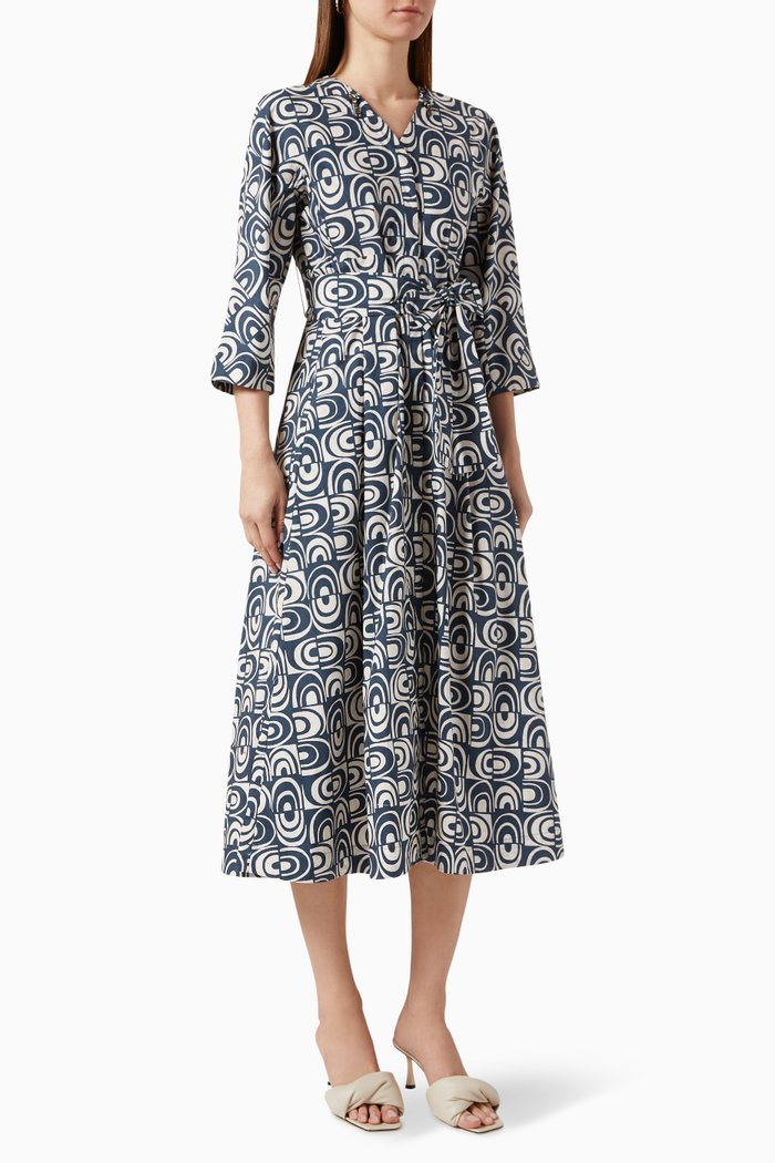 

Tonale Printed Midi Dress in Cotton-poplin, Blue