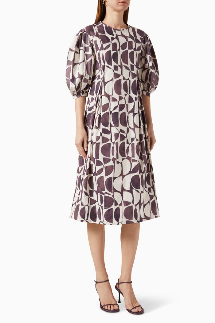 

Lucia Printed Midi Dress in Cotton-poplin, Purple
