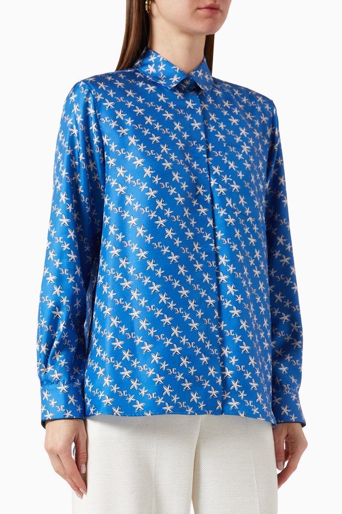 

London Printed Shirt in Silk, Blue