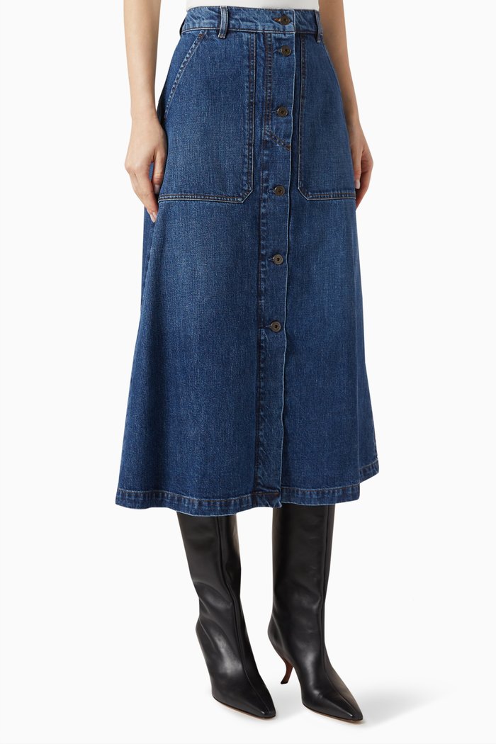 

Donare High-waist Midi Skirt in Denim, Blue